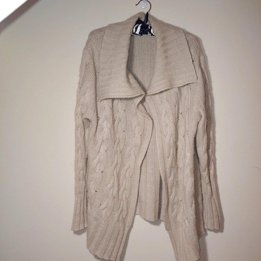 Cashmere Farms Cashmere Silk Blend Chunky Cable Knit Cardigan Sz M Cream